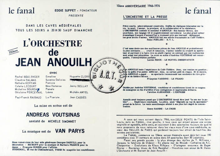 L'Orchestre de Jean Anouilh au Fanal
