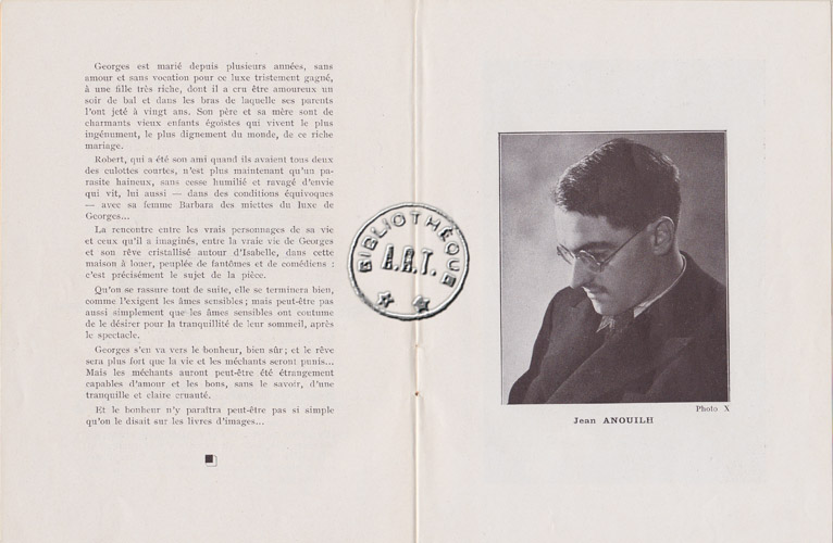 Jean Anouilh dans le programme original des Rendez-vous de Senlis