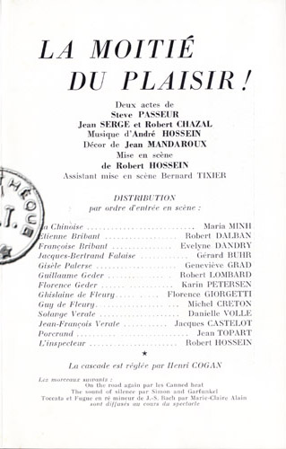 programme original de La Moitié du plaisir