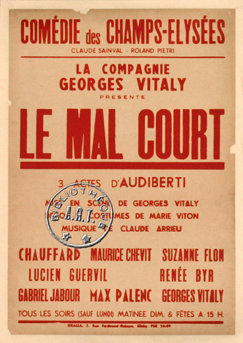 Le Mal court de Jacques Audiberti - 1947