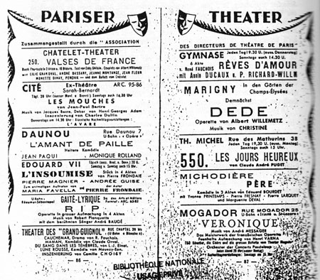Programation des Théâtres parisiens