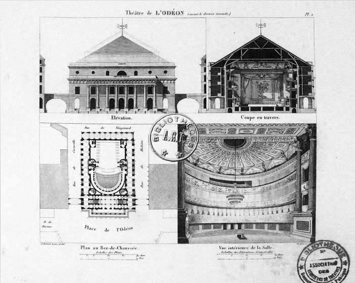 plan et élévation du théâtre de l'Odéon au XVIII ème siècle
